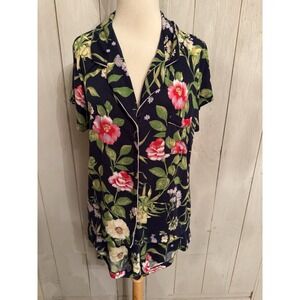Nordstrom Rack Tranquility Blue‎ Pink Floral Shortie Pajama Set Sz-L So Soft
